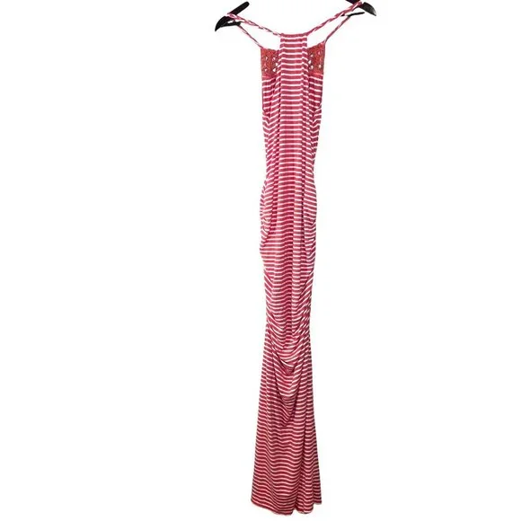 Jessica Simpson Coral/White Striped Tessanne Crochet-Trim Maxi Dress Size Large - Picture 6 of 9